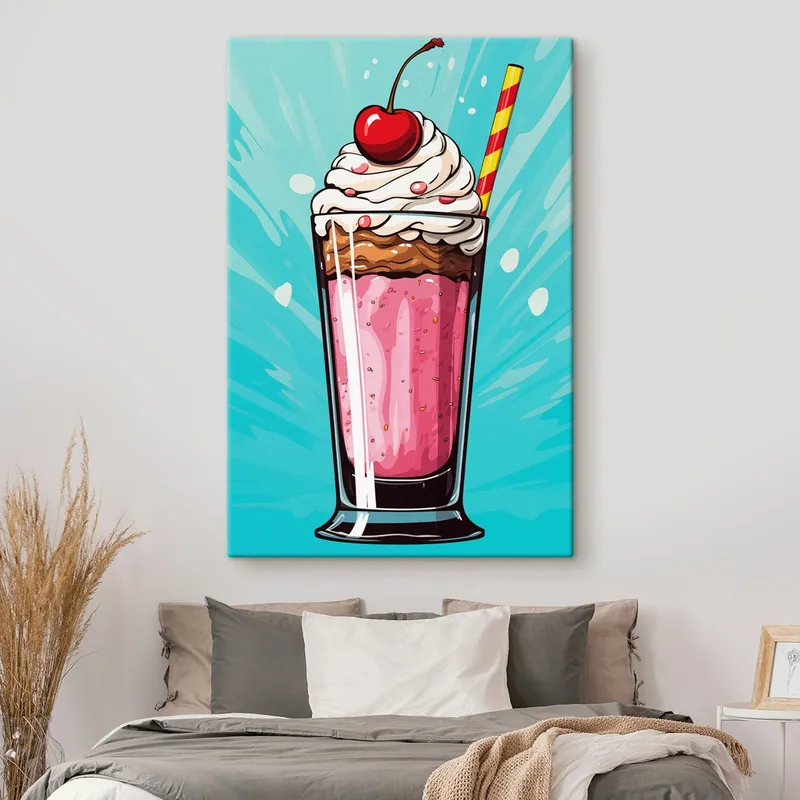 Pictură pe pânză Milkshake de căpșuni cu cireșe Nr s45273 Chilipir