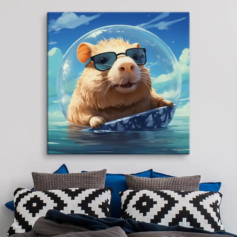 Ofertă Pictură pe pânză Capybara veselă într-un balon transparent pe apă Nr s45029