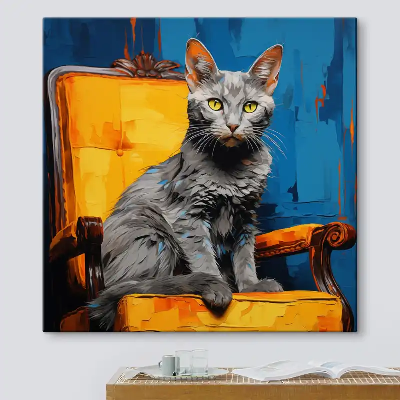 Reduceri Pictură pe pânză Portret artistic de pisică pe un fundal albastru Nr s45030