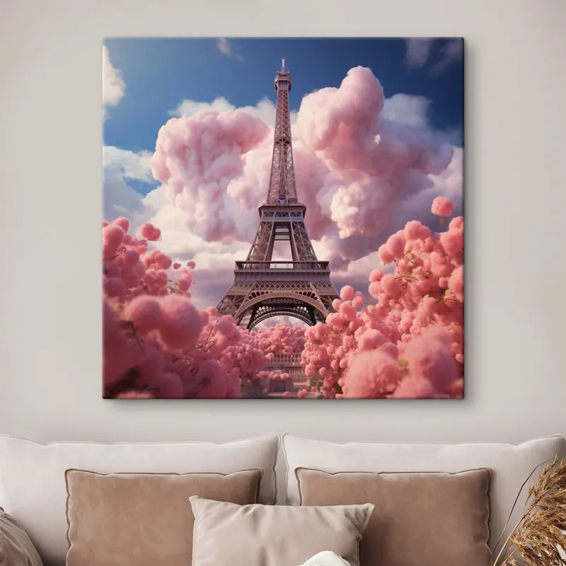 Ofertă Pictură pe pânză Turnul Eiffel în nori roz în stil fantasy Nr s45036