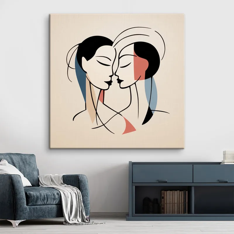 Cumpără online Pictură pe pânză Două fețe în stil abstract cu elemente colorate Nr s45037