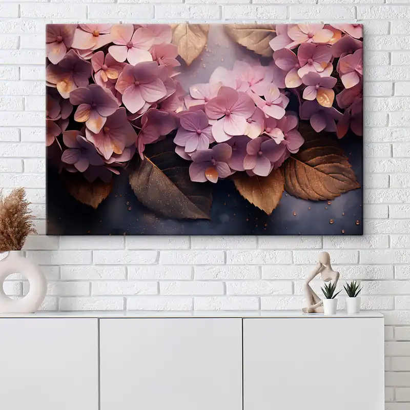 Ofertă specială Pictură pe pânză Hortensii roz luxuriante pe un fundal întunecat în stil pictural Nr s45054