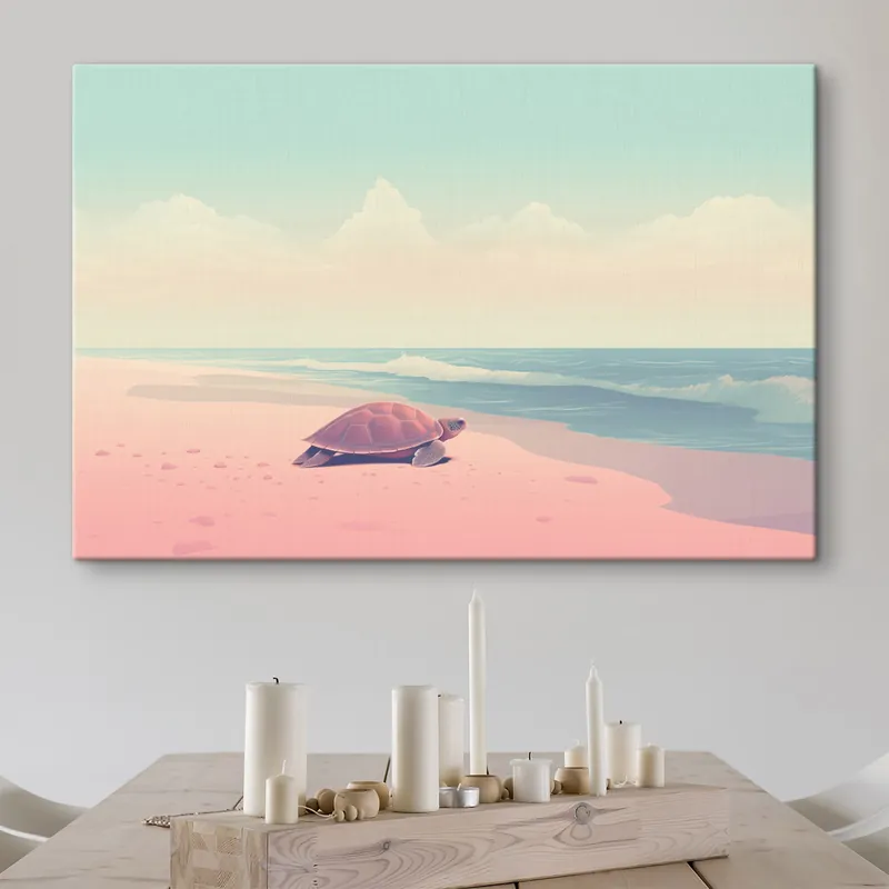 Calitate înaltă Pictură pe pânză Țestoasă de mare pe o plajă roz peisaj minimalist Nr s45059