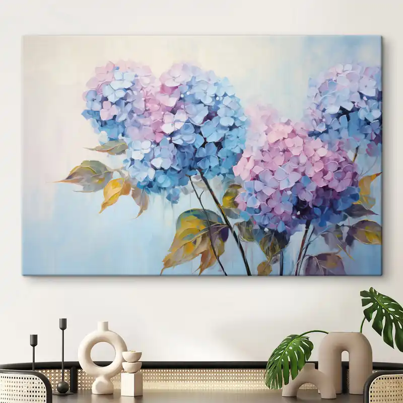 Pictură pe pânză Flori abstracte de hortensie în nuanțe moi Nr s45056 Disponibil imediat