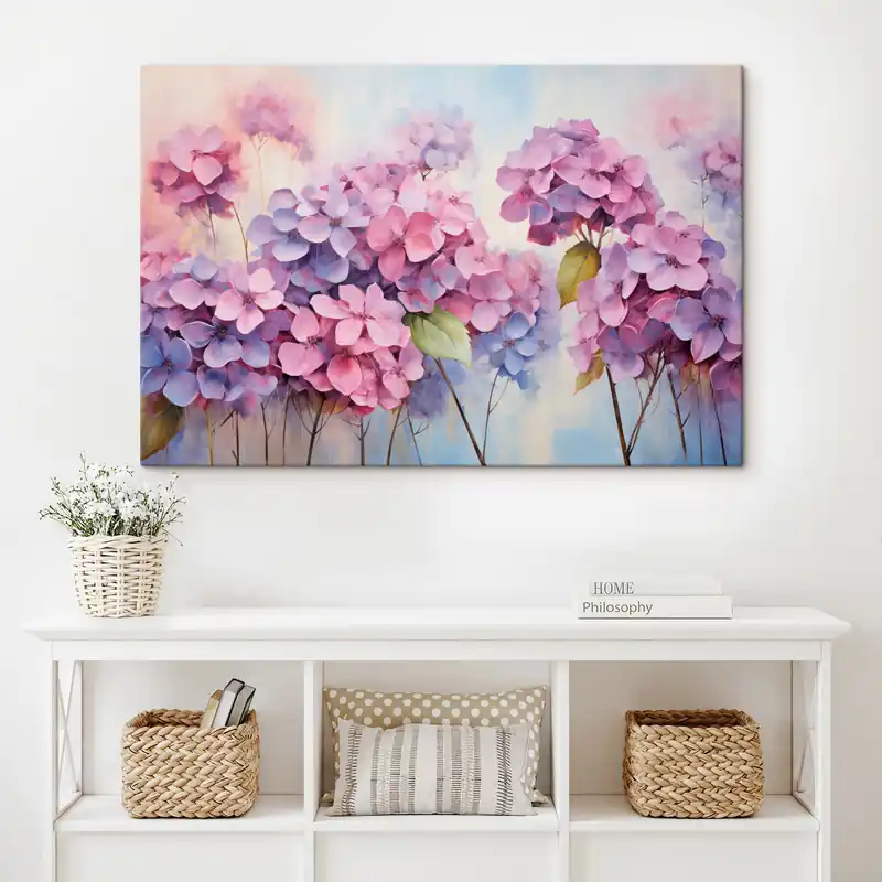 Reducere extra Pictură pe pânză Câmp de hortensii delicate în tonuri pastelate Nr s45057