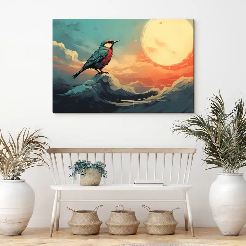 Pictură pe pânză Peisaj artistic cu pasăre și cer vibrant Nr s45060 Plată sigură
