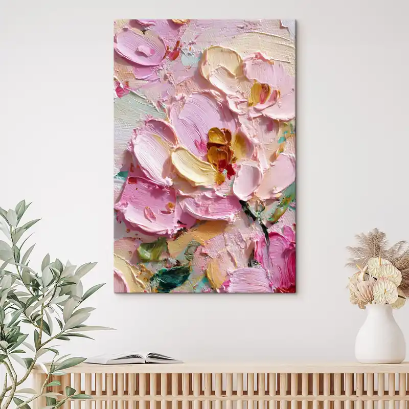 Retur gratuit Pictură pe pânză Magnolii roz pictură texturată cu lovituri dimensionale Nr s45249