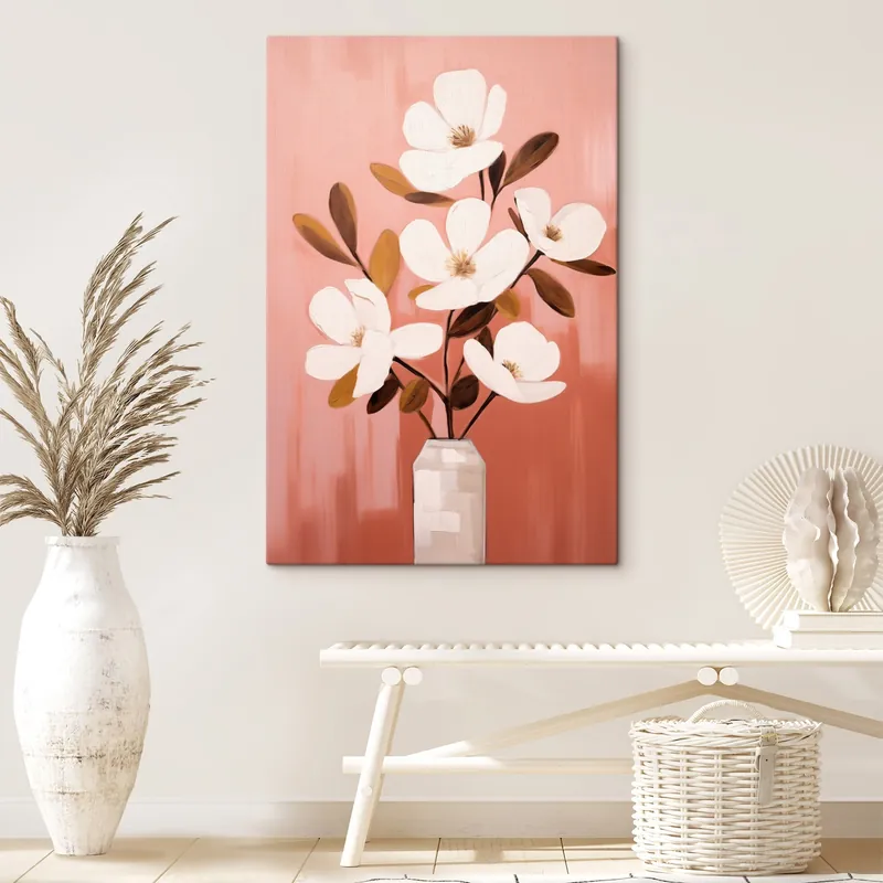 Plată sigură Pictură pe pânză Magnolii albe într-o vază albă pictură florală minimalistă Nr s45254