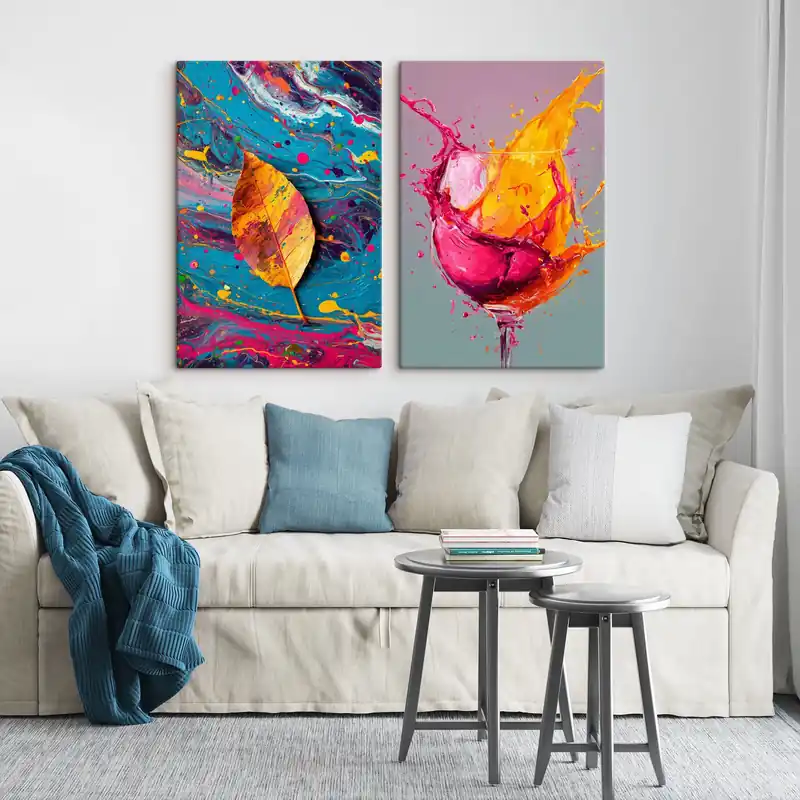 Ofertă exclusivă Pictură pe pânză Abstracție expresivă cu elemente din natură și băuturi Nr m00570