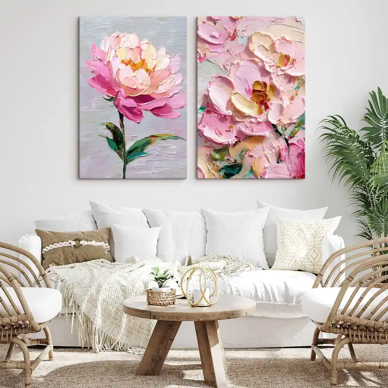 Discount Pictură pe pânză Artă modernă cu flori roz în tehnică volumetrică Nr m00572