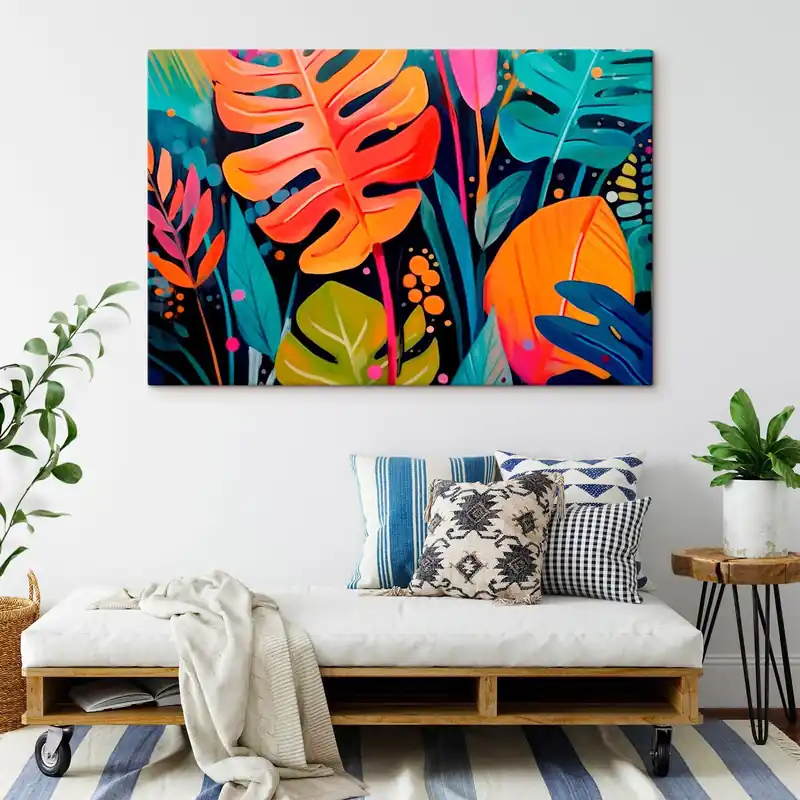 Pictură pe pânză Frunze tropicale Nr s45308 Reducere de preț