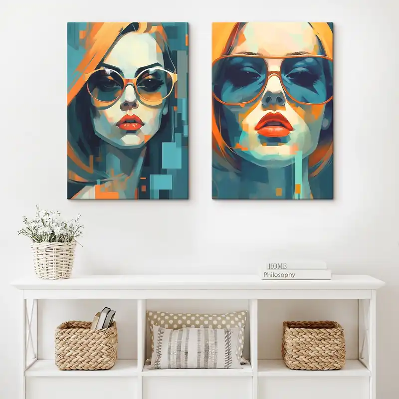 Ofertă de sezon Pictură pe pânză Portrete de femei care poartă ochelari în stilul abstracției digitale Nr m00587