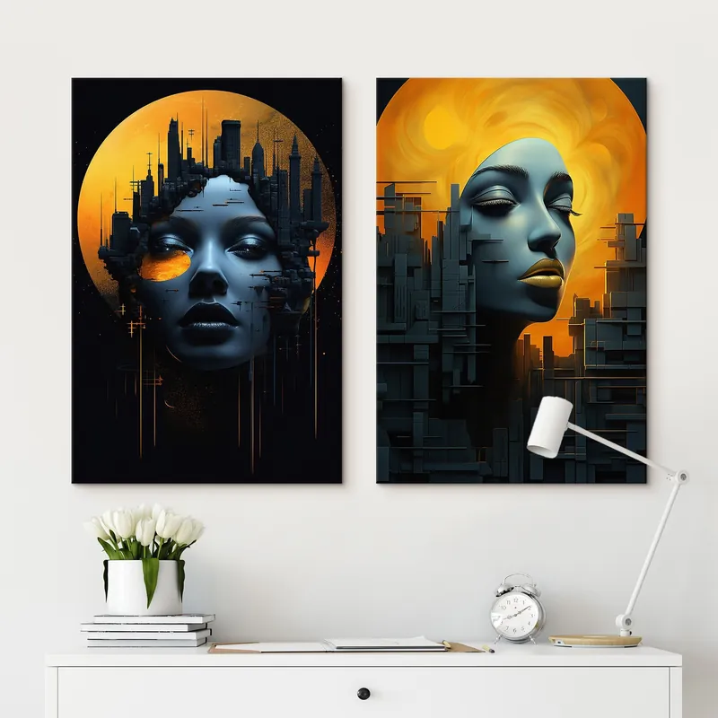 Chilipir Pictură pe pânză Portret de fată pe un fundal abstract de oraș Nr m00618