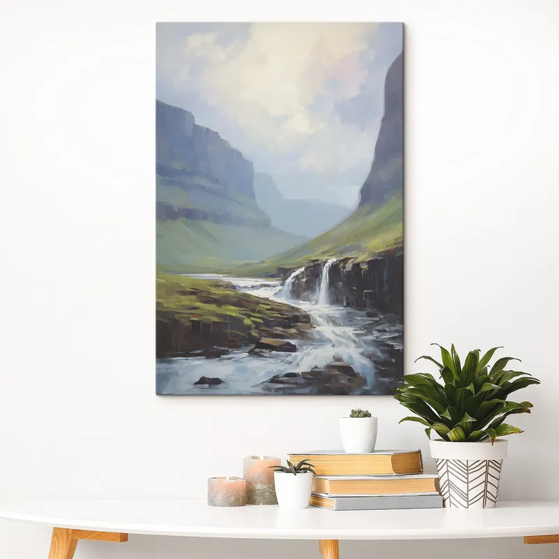 Disponibil imediat Pictură pe pânză Peisaj cu un râu în apropierea fiordurilor Nr s45459