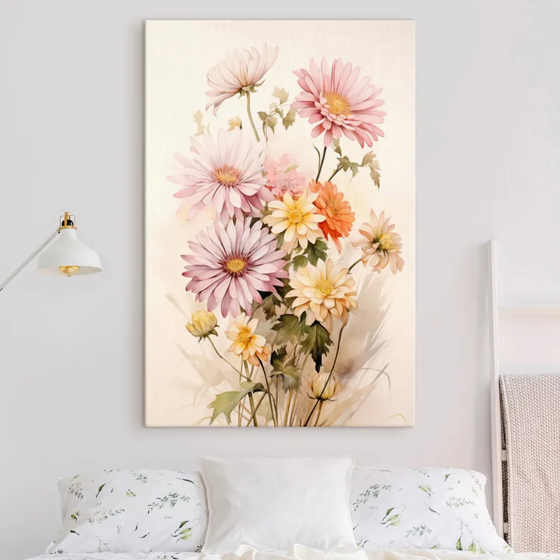 Calitate înaltă Pictură pe pânză Un buchet de flori colorate, stil acuarelă moale, pe un fundal luminos Nr s45559