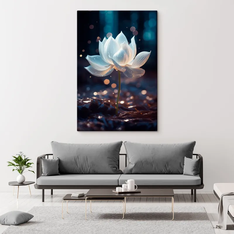 Pictură pe pânză Lotus proaspăt compoziție de flori pe un fundal întunecat Nr s45530 Expediere rapidă