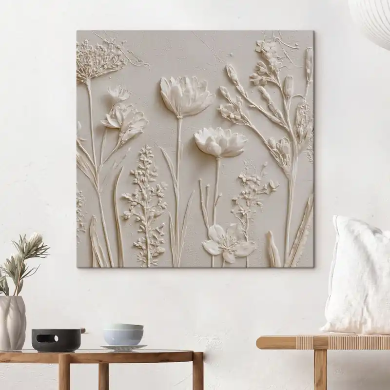 Pictură pe pânză Compoziție abstractă stil basorelief cu flori pe un fundal deschis Nr s45535 Cumpără acum