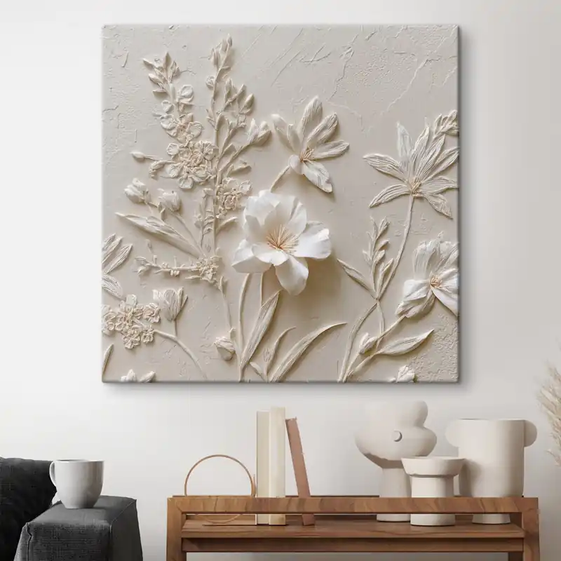 Retur gratuit Pictură pe pânză Motiv floral stil basorelief cu plante pe un fundal deschis Nr s45536