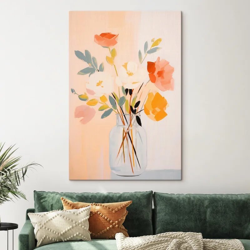 Promoție Pictură pe pânză Flori decorative buchet abstract într-o vază pe un fundal deschis Nr s45539
