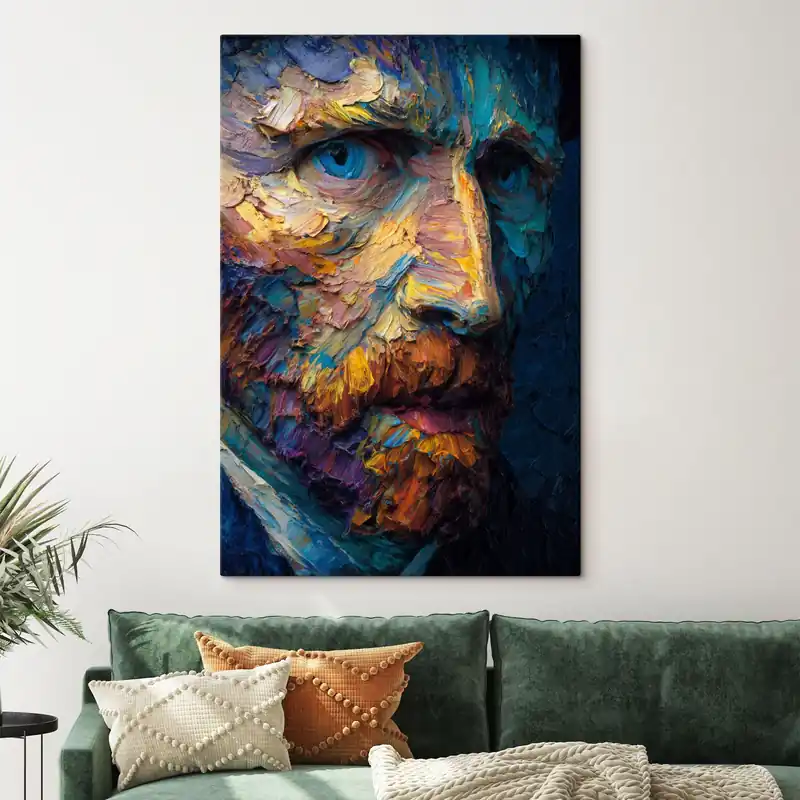 Ofertă de sezon Pictură pe pânză Portret decorativ Van Gogh pictură în relief în tonuri de albastru și portocaliu Nr s45546