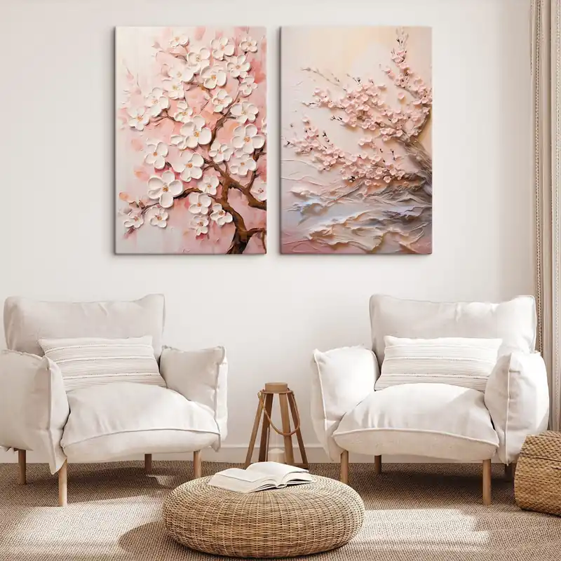 Pictură pe pânză Sakura înfloritoare compoziție în stil impasto Nr m00638 Plată sigură
