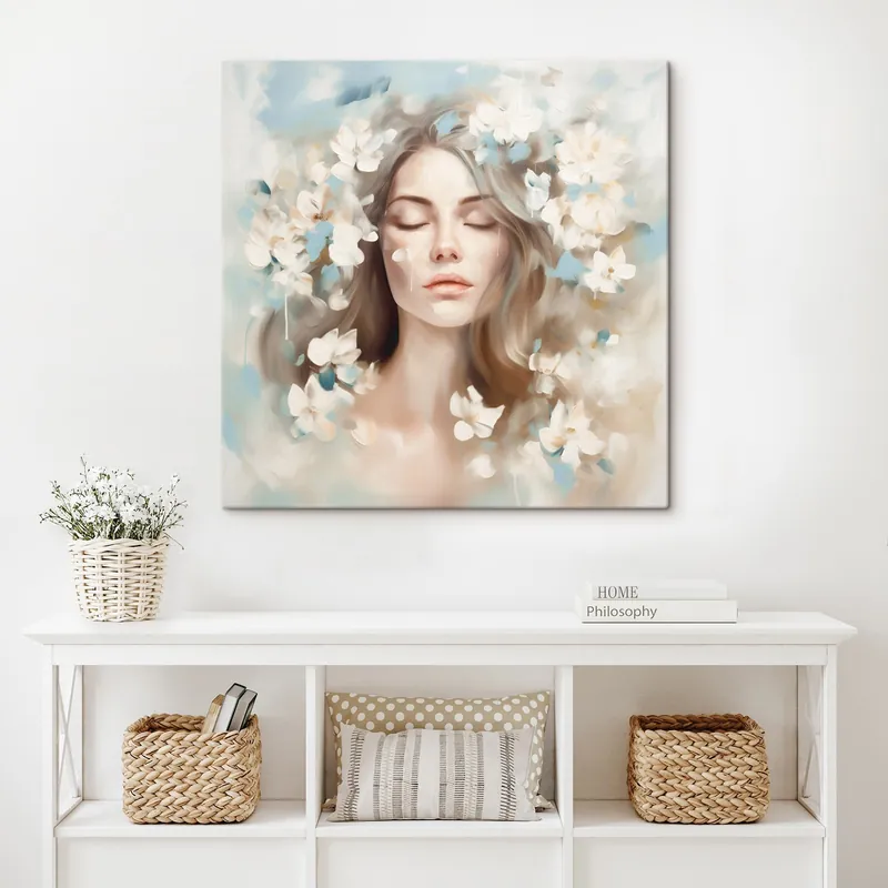 Pictură pe pânză Portret abstract al unei femei cu flori sub formă de tușe Nr s45450 Ofertă