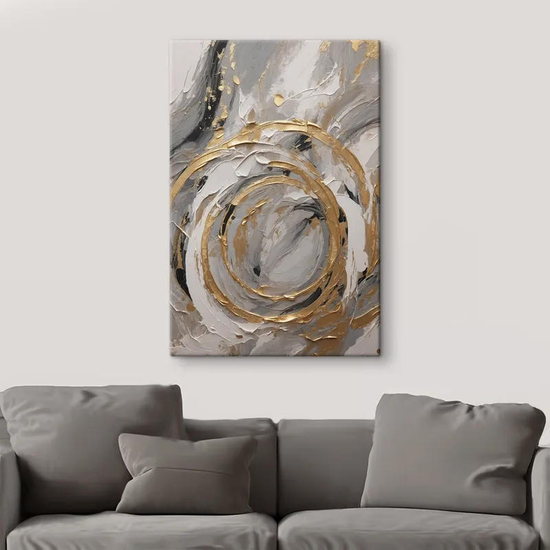 Livrare rapidă Pictură pe pânză Cercuri concentrice abstracte în nuanțe de gri și alb Nr s45487