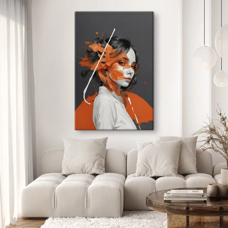 Pictură pe pânză Portret de femeie cu tușe portocalii Nr s45489 Ofertă exclusivă