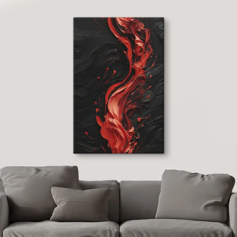 Pictură pe pânză Abstract cu tușe roșii pe fundal negru Nr s45490 Ofertă exclusivă