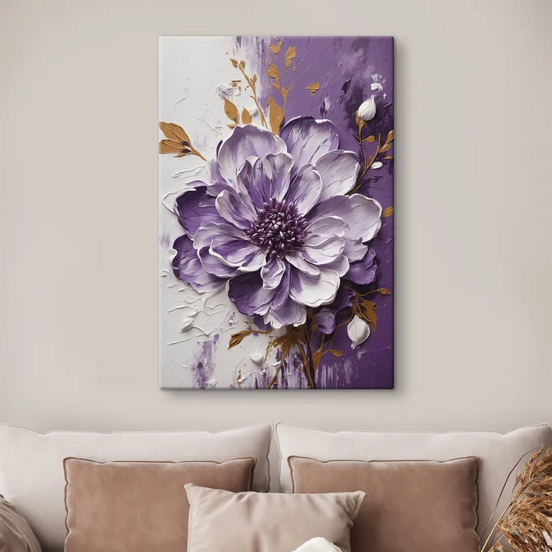 Pictură pe pânză Floare purpurie în stilul picturii volumetrice Nr s45492 Mai ieftin