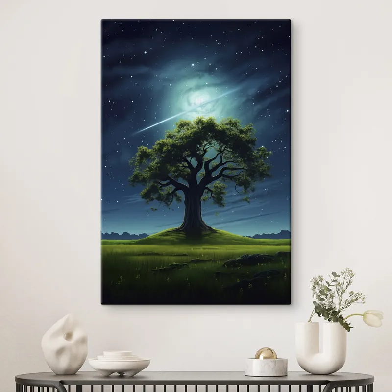 Pictură pe pânză Copac verde noaptea Nr s45503 Reduceri