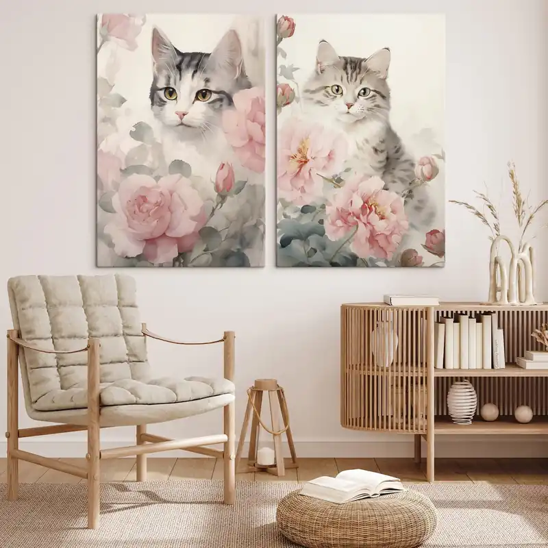 Preț promoțional Pictură pe pânză Pisică printre flori Nr m00676