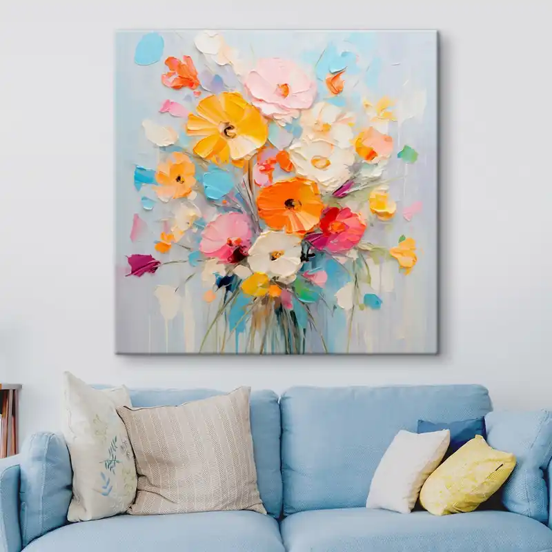 Pictură pe pânză Motiv floral buchet abstract în tonuri pastelate Nr s45599 Expediere rapidă