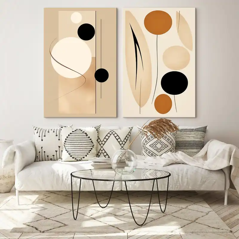 Pictură pe pânză Cercuri geometrice minimaliste în tonuri de bej și negru Nr m00685 Expediere rapidă