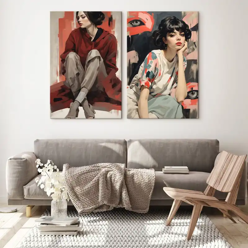 Lichidare de stoc Pictură pe pânză Portrete de fete în roșu și bej stiluri abstracte Nr m00695