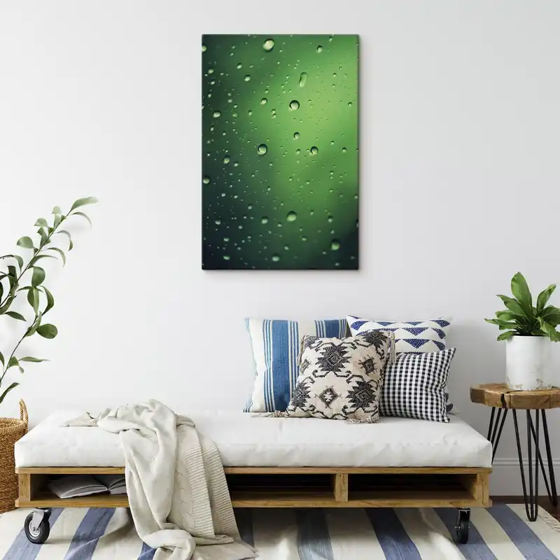 Promoție Pictură pe pânză Picături de apă pe sticlă verde close-up Nr s45521