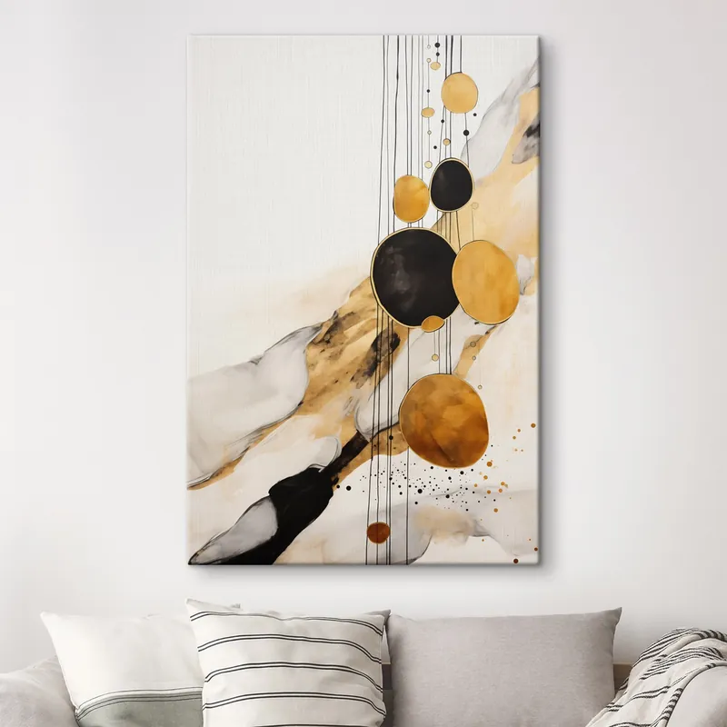 Pictură pe pânză Cercuri abstracte portocalii și negre pe un fundal deschis Nr s45693 Disponibil imediat