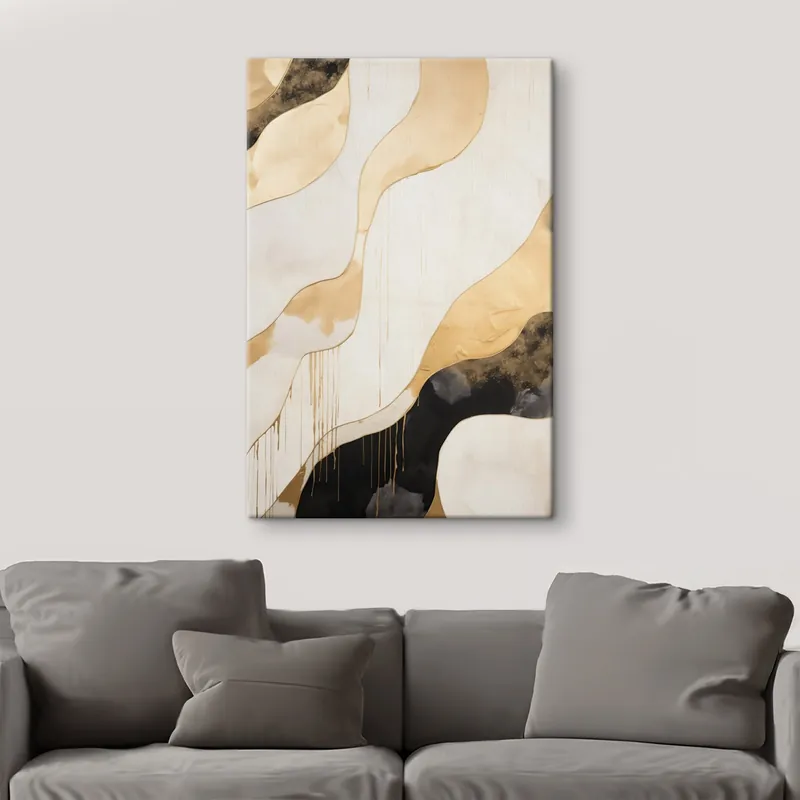 Pictură pe pânză Abstract portocaliu și negru linii ondulate Nr s45694 Retur gratuit