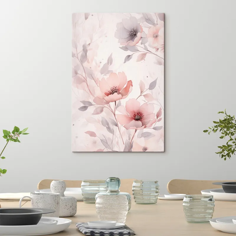 Ofertă exclusivă Pictură pe pânză Flori delicate roz-cenușiu cu efect de acuarelă Nr s45702