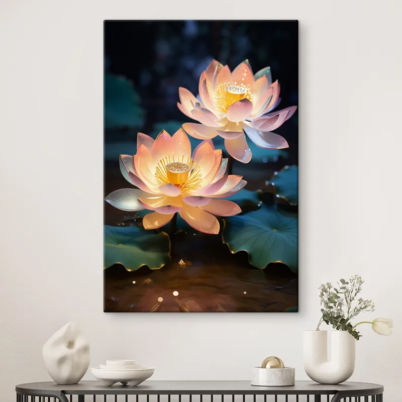 Pictură pe pânză Delicate flori de lotus pe apă în stil realism Nr s45644 Cumpără online