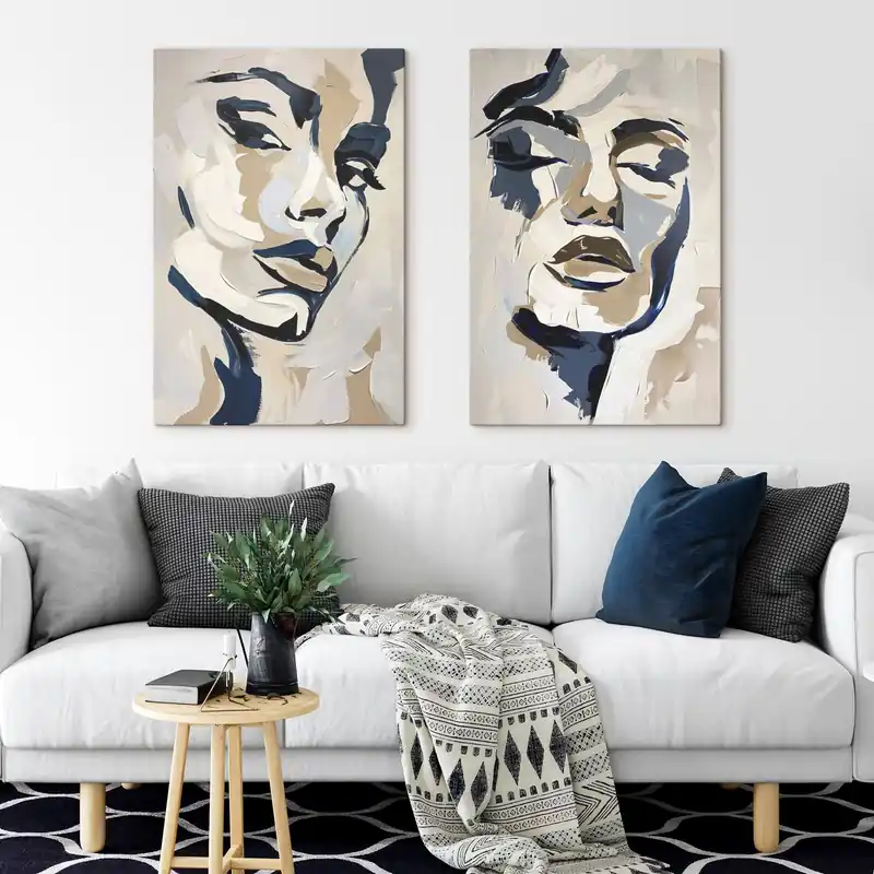 Pictură pe pânză Fețe abstracte de femei cu tușe de pensulă imitate Nr m00713 Disponibil imediat