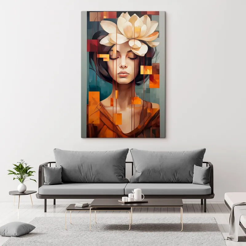 Pictură pe pânză Femeie cu o floare Nr s45796 Premium