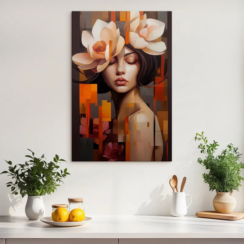 Pictură pe pânză Femeie cu o floare Nr s45797 Promoție