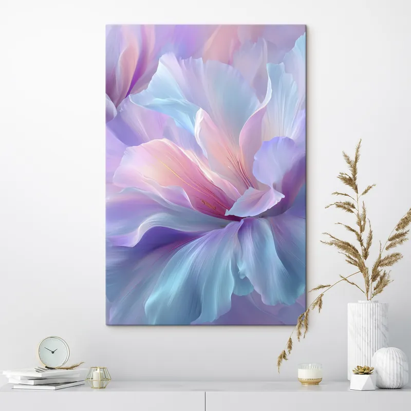Pictură pe pânză o floare delicată, de basm, cu petale în nuanțe de violet, albastru și roz Nr s45710 Chilipir
