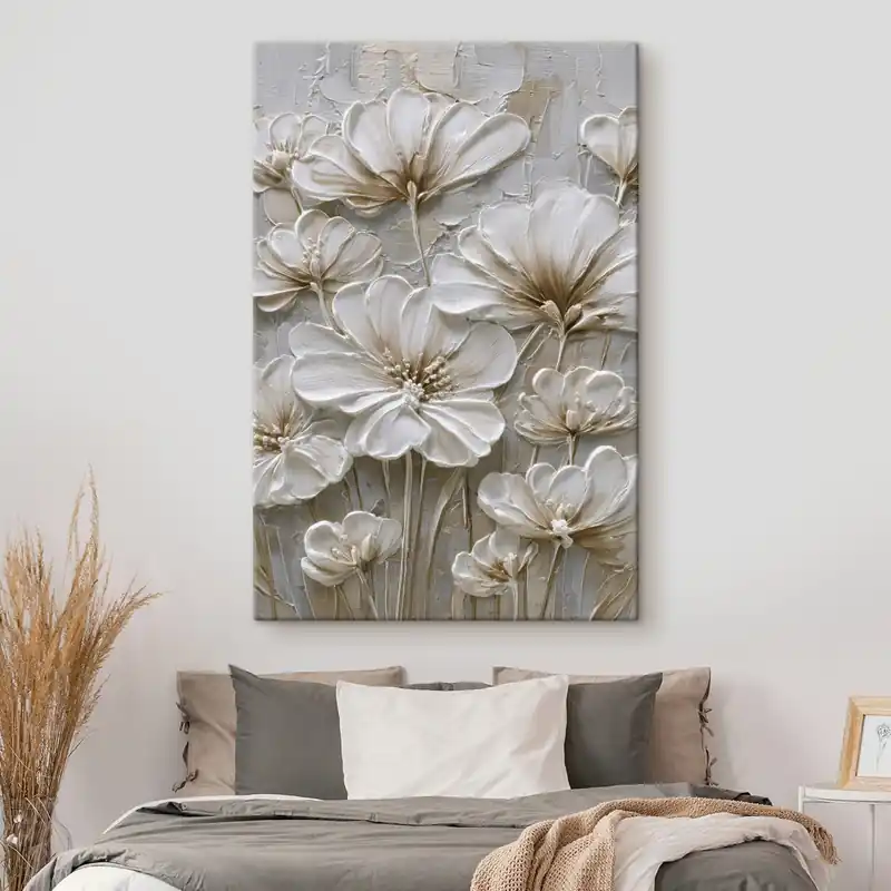 Pictură pe pânză flori crem cu stil impasto imitație Nr s45712 Cumpără acum