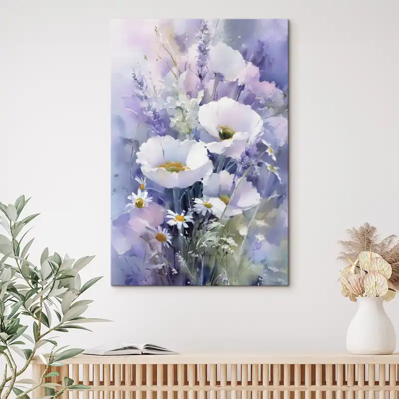 Reduceri Pictură pe pânză buchet în acuarelă în tonuri de liliac și alb Nr s45720