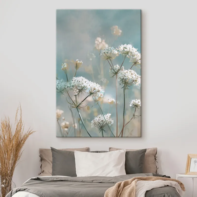 Pictură pe pânză Flori Queen Anne‘s Lace în stil acuarelă pe fundal albastru Nr s45721 Ofertă