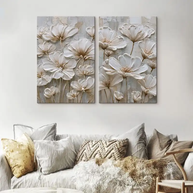 Cumpărături sigure Pictură pe pânză flori crem cu stil impasto imitație Nr m00701