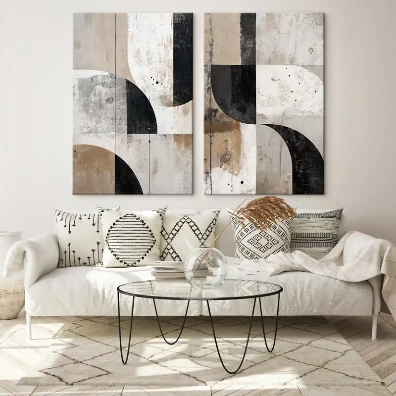 Pictură pe pânză Forme geometrice în nuanțe de bej și negru Nr m00750 Livrare rapidă