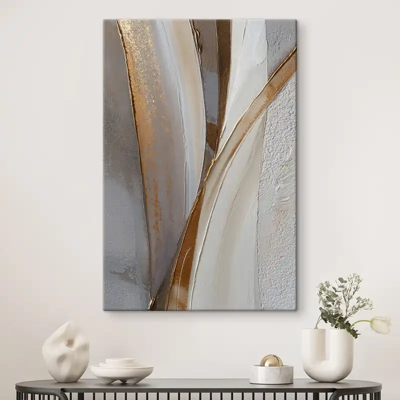 Pictură pe pânză Linii abstracte texturate cu sclipiri galbene și portocalii Nr s45810 Ofertă specială
